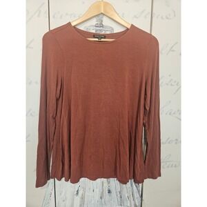 Eileen Fisher Womens XS Terracotta Rust Tencel Lyocell Long Sleeve Crew Neck Top